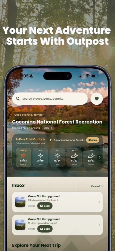 Outpost iOS app adventure planning screen